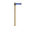 Montour Line Retractable Belt Fixed Stanchion, 2ft Pol.Brass Post  11ft. Blue Belt MX530F-PB-BL-110